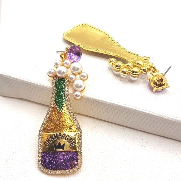 New MARDI GRAS CHAMPAGNE cocktail earrings - Picture 7 of 12